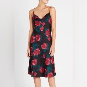 Paige Satin Cowl Neck Rose Print Dress